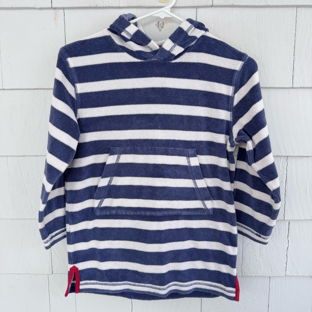 Mini Boden Towelling Hoodie Blue White Stripe size 8/9